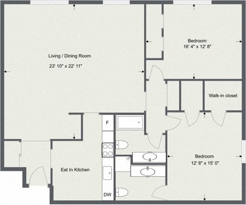Floor plan for 2 beds, 2 baths, 1296 sqft